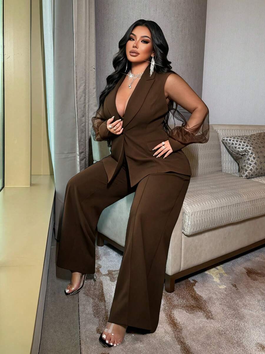 Crni mrežasti komplet odelo za posao, plus size, moderan dizajn