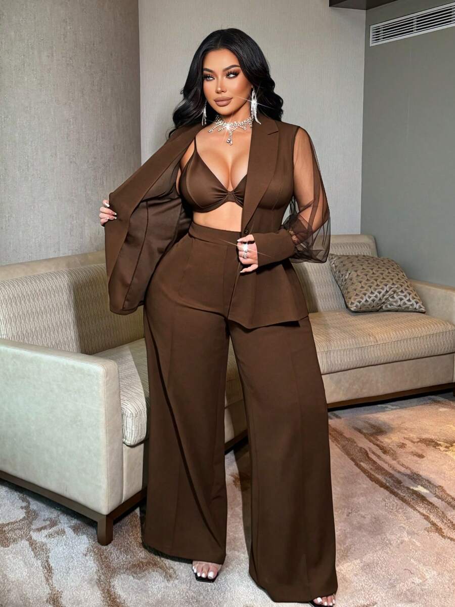 Crni mrežasti komplet odelo za posao, plus size, moderan dizajn
