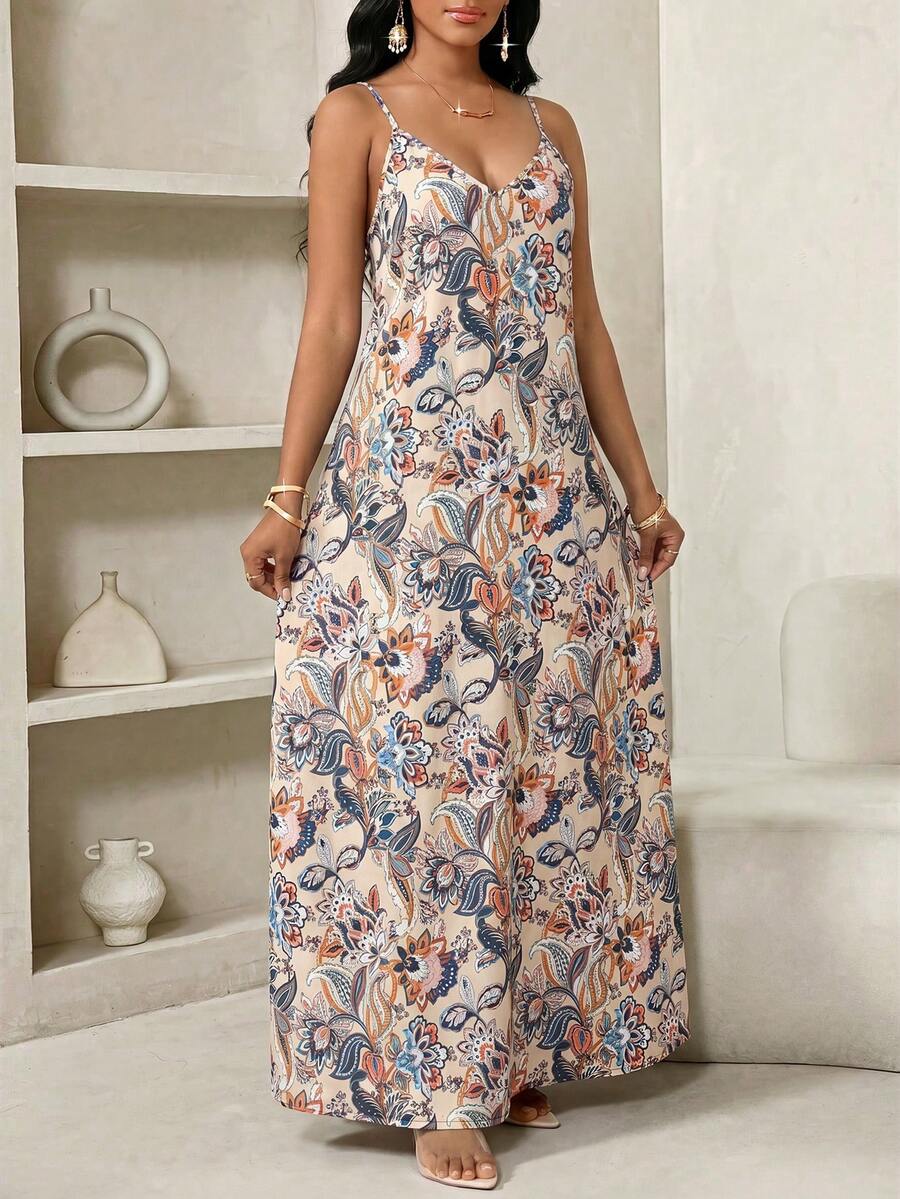 Lady Haljina sa tankim kaiš-bretelama i printom sa šljokicama, plus size