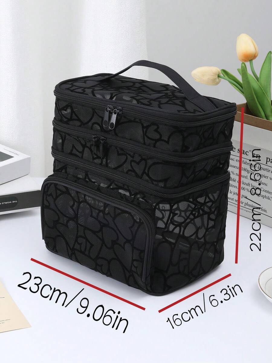 Crna minimalistička modna mrežasta torba za šminku sa leopard printom, veliki kapacitet
