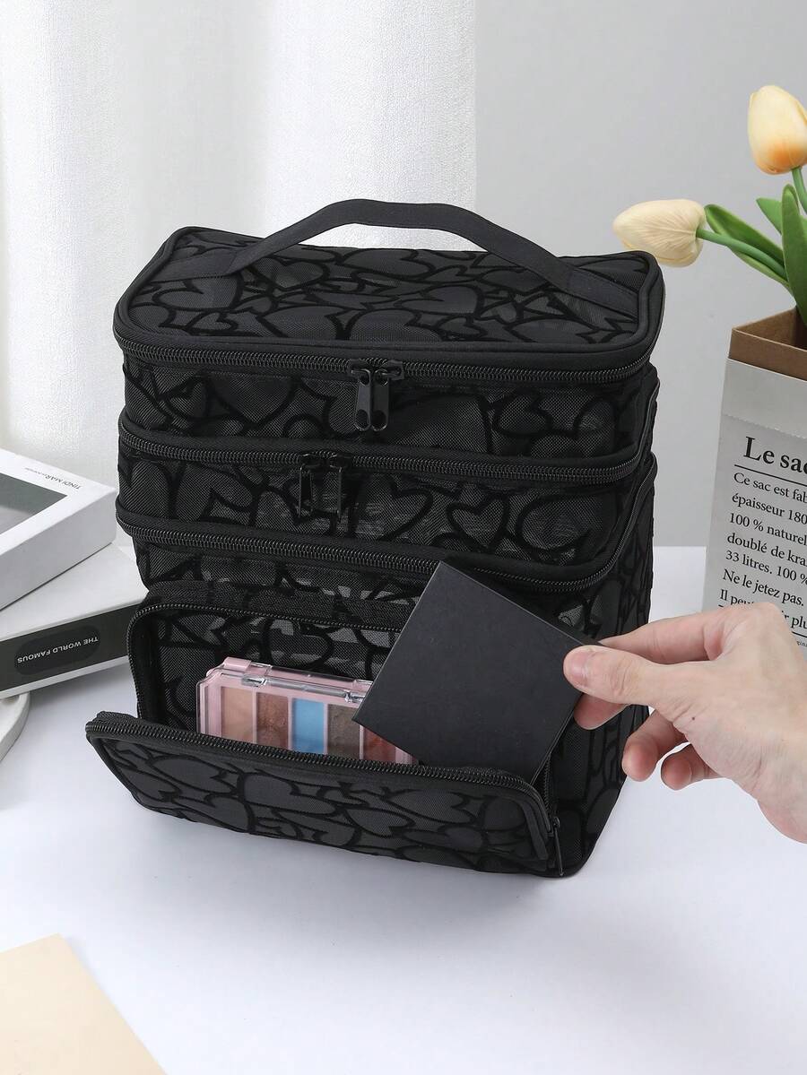 Crna minimalistička modna mrežasta torba za šminku sa leopard printom, veliki kapacitet