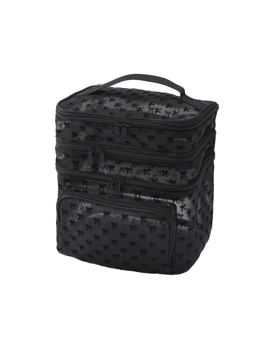 Crna minimalistička modna mrežasta torba za šminku sa leopard printom, veliki kapacitet
