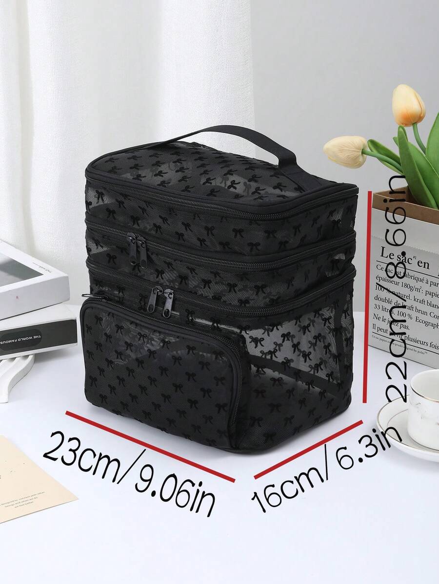 Crna minimalistička modna mrežasta torba za šminku sa leopard printom, veliki kapacitet