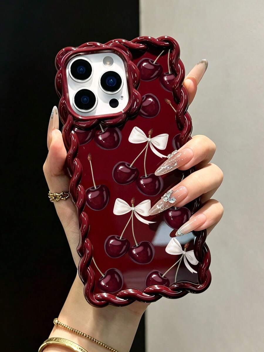 Slatka bordo futrola za telefon sa talasastim asimetričnim okvirom u stilu višnje