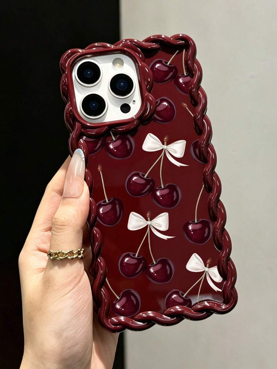 Slatka bordo futrola za telefon sa talasastim asimetričnim okvirom u stilu višnje