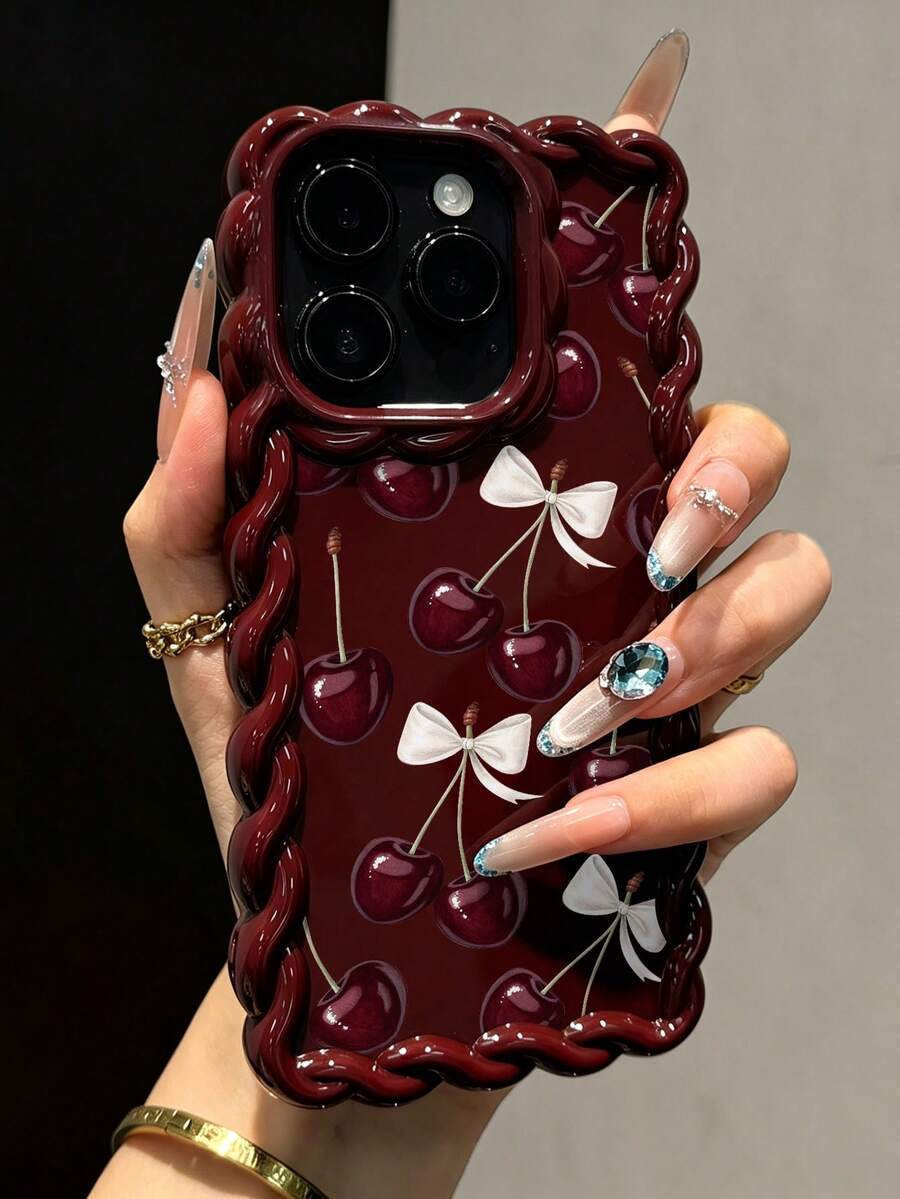 Slatka bordo futrola za telefon sa talasastim asimetričnim okvirom u stilu višnje
