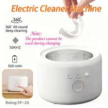 1pc 50Hz Ultrasonic Dental Cleaner, 200ml Denture Cleaning Solution, 3 Modes With Digital Timer, Suitable For Braces, Retainers, Orthodontic Appliances, Toothbrushes, Jewelry Cleaning