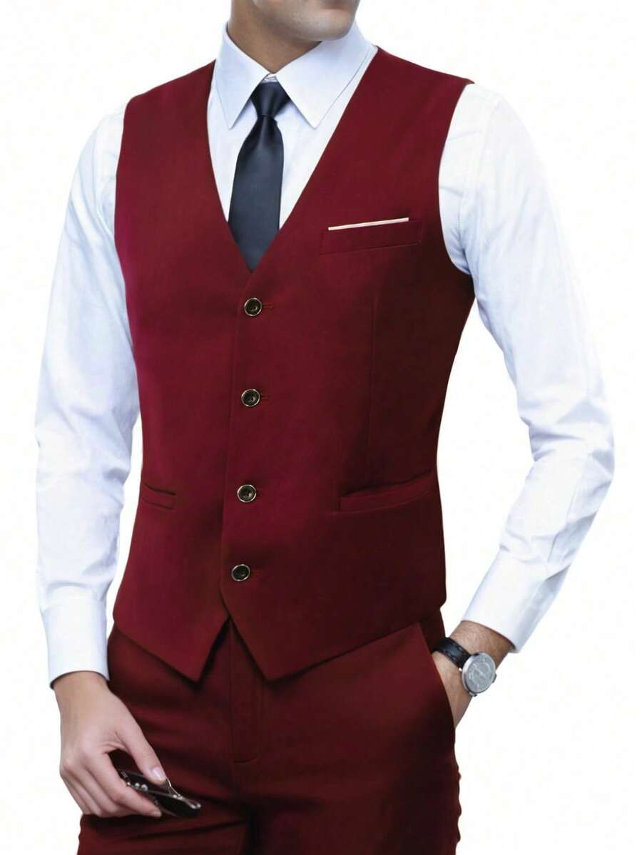 Muški set od 3 dela u jednoj boji, slim fit, rastegljiv, uključuje sako, prsluk i pantalone
