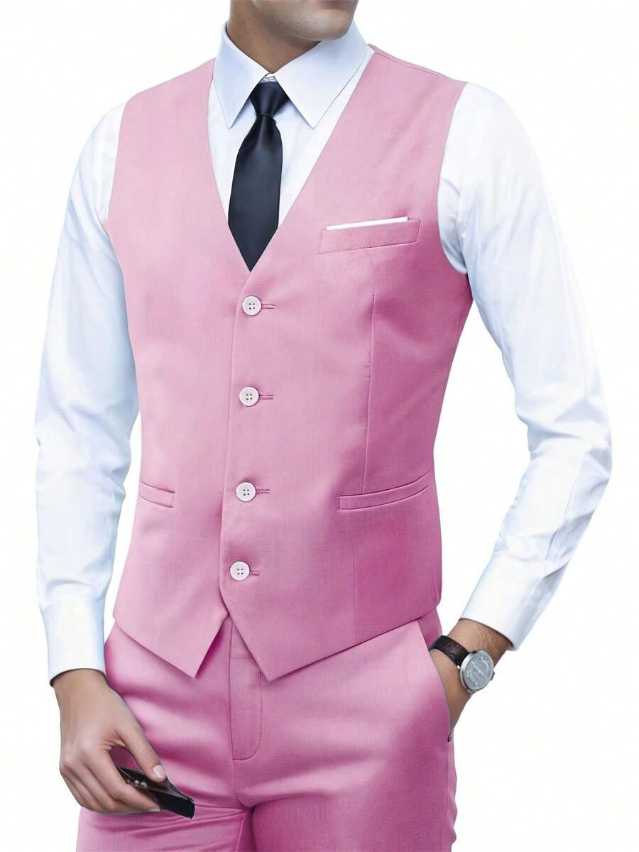 Muški set od 3 dela u jednoj boji, slim fit, rastegljiv, uključuje sako, prsluk i pantalone