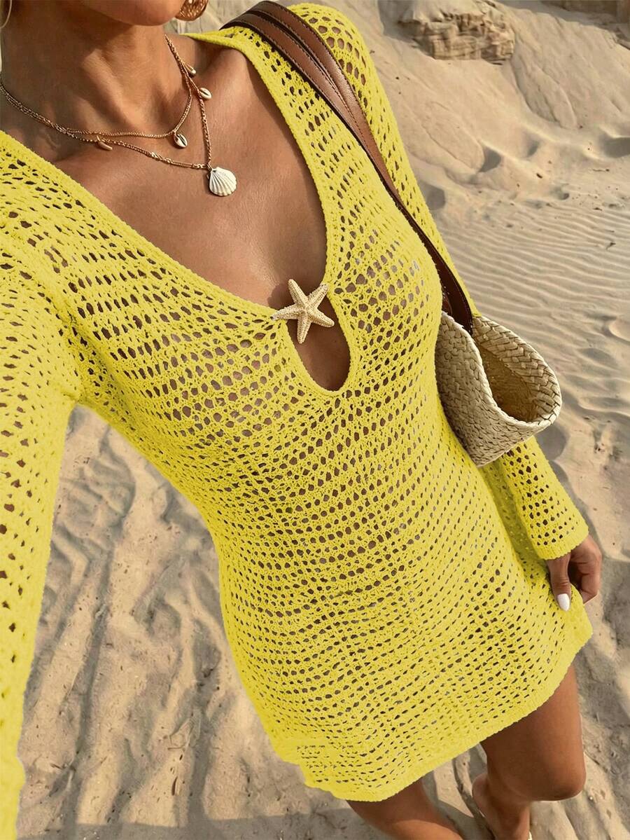 Ženska Casual Elegantna Pletena Bela Majica, Pogodna za  Plažu