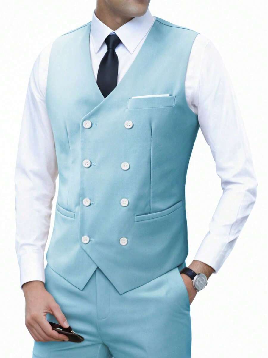 Muški poslovni komplet od 3 dela, uključuje sako, prsluk i pantalone, jednobojni, slim fit