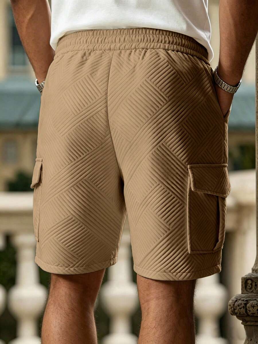 Muške letnje ležerne kratke pantalone sa teksturiranim materijalom i pertlom u struku
