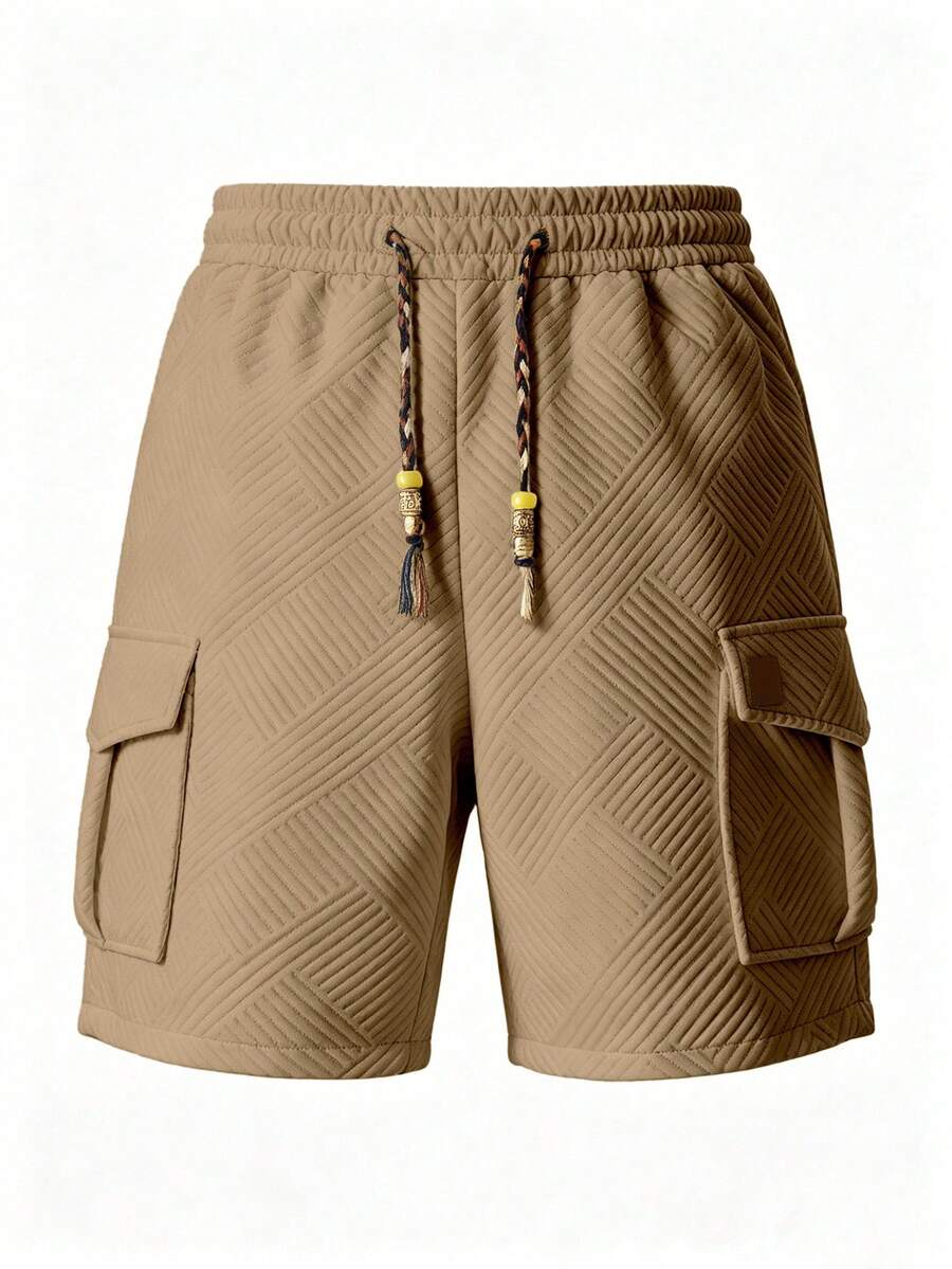 Muške letnje ležerne kratke pantalone sa teksturiranim materijalom i pertlom u struku