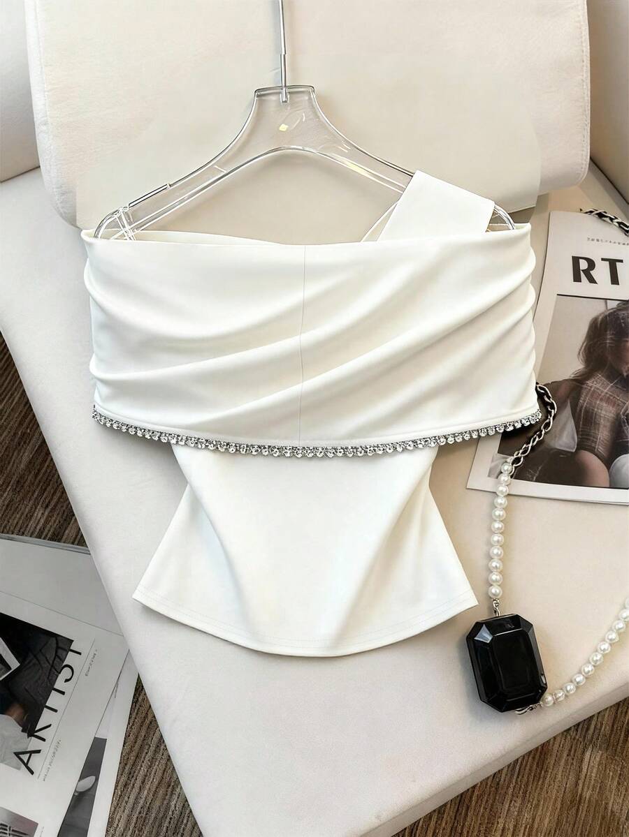 Ženski elegantni top sa kristalima i velikom mašnom