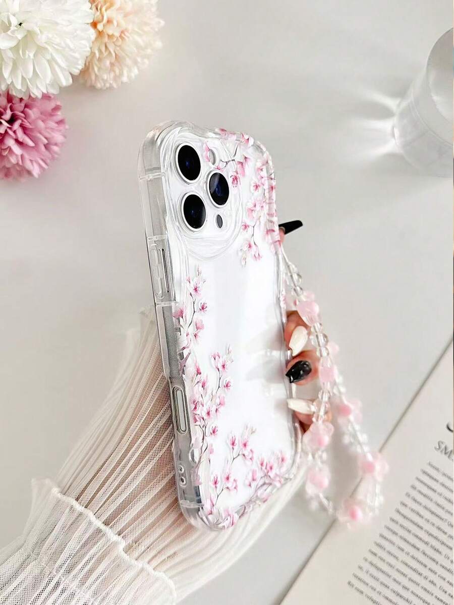 Pink Flower Elements modna zaštitna futrola za telefon, visoko transparentna sa cvetnim i cveta šljive motivima, kompatibilna sa iPhone, Galaxy A50/A12/A32/A52/A72/A51/A21S/A13/A14, 11 Youth Edition/12 Pro/12/12X, Note 11/