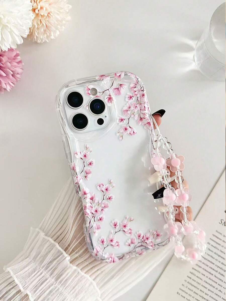 Pink Flower Elements modna zaštitna futrola za telefon, visoko transparentna sa cvetnim i cveta šljive motivima, kompatibilna sa iPhone, Galaxy A50/A12/A32/A52/A72/A51/A21S/A13/A14, 11 Youth Edition/12 Pro/12/12X, Note 11/