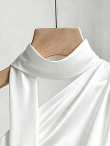 SHEIN Franclia Elegant White Summer Satin Halter Neck Sleeveless Glossy Top For Women