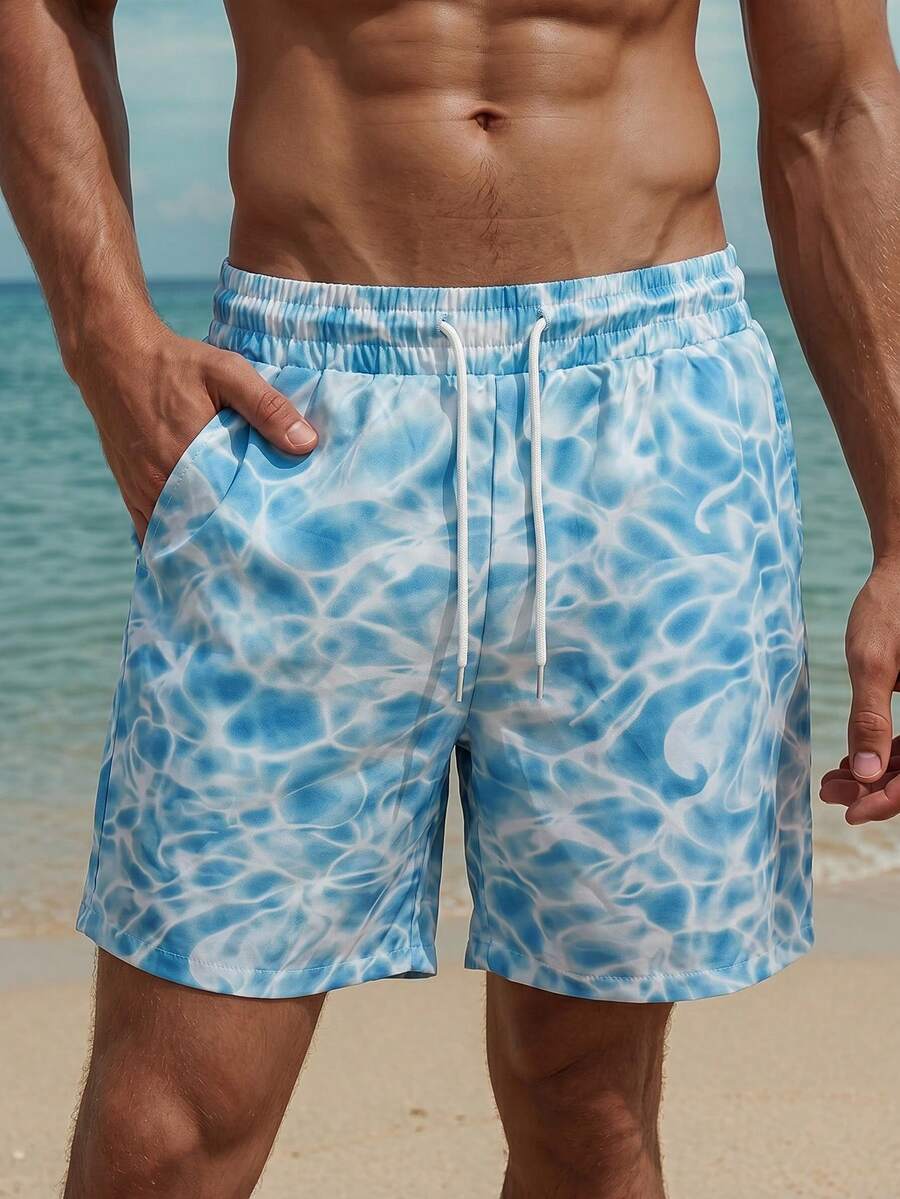 Muški šorts za plažu sa ombre efektom, perticom za struk i džepovima