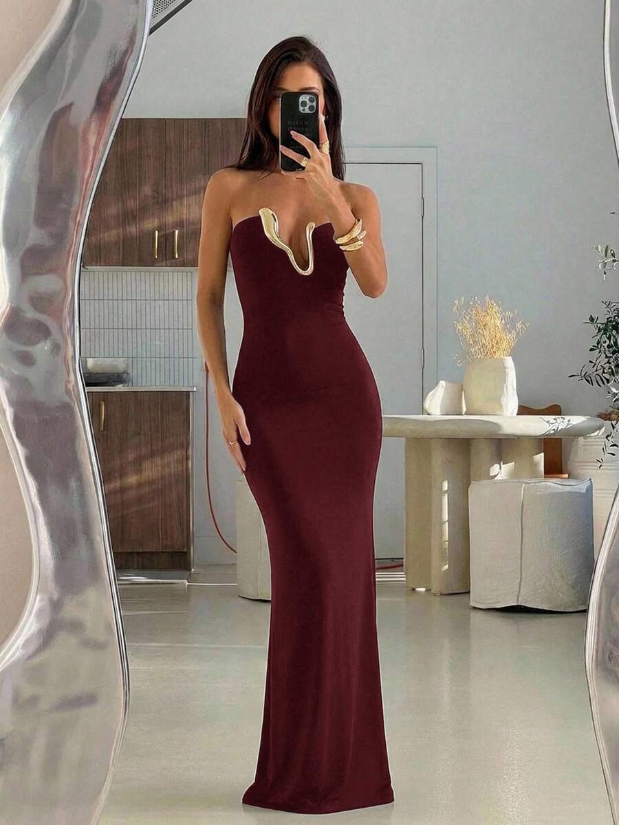 Ženska Elegantna Haljina sa Metalnim Dekorom
