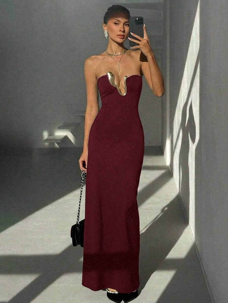 Ženska Elegantna Haljina sa Metalnim Dekorom