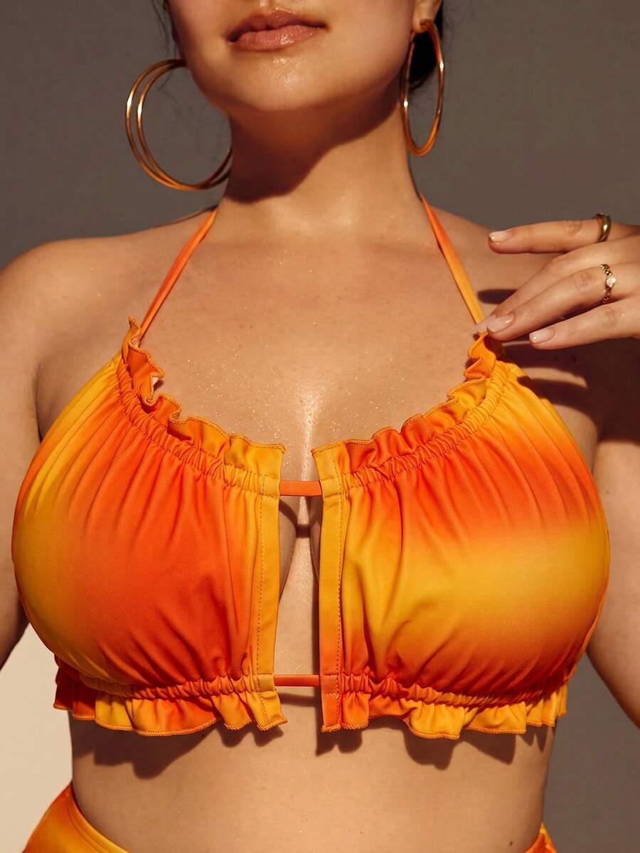 Letnji plus size bikini gornji deo za plažu sa volanima, izrezima, vezivanjem na leđima