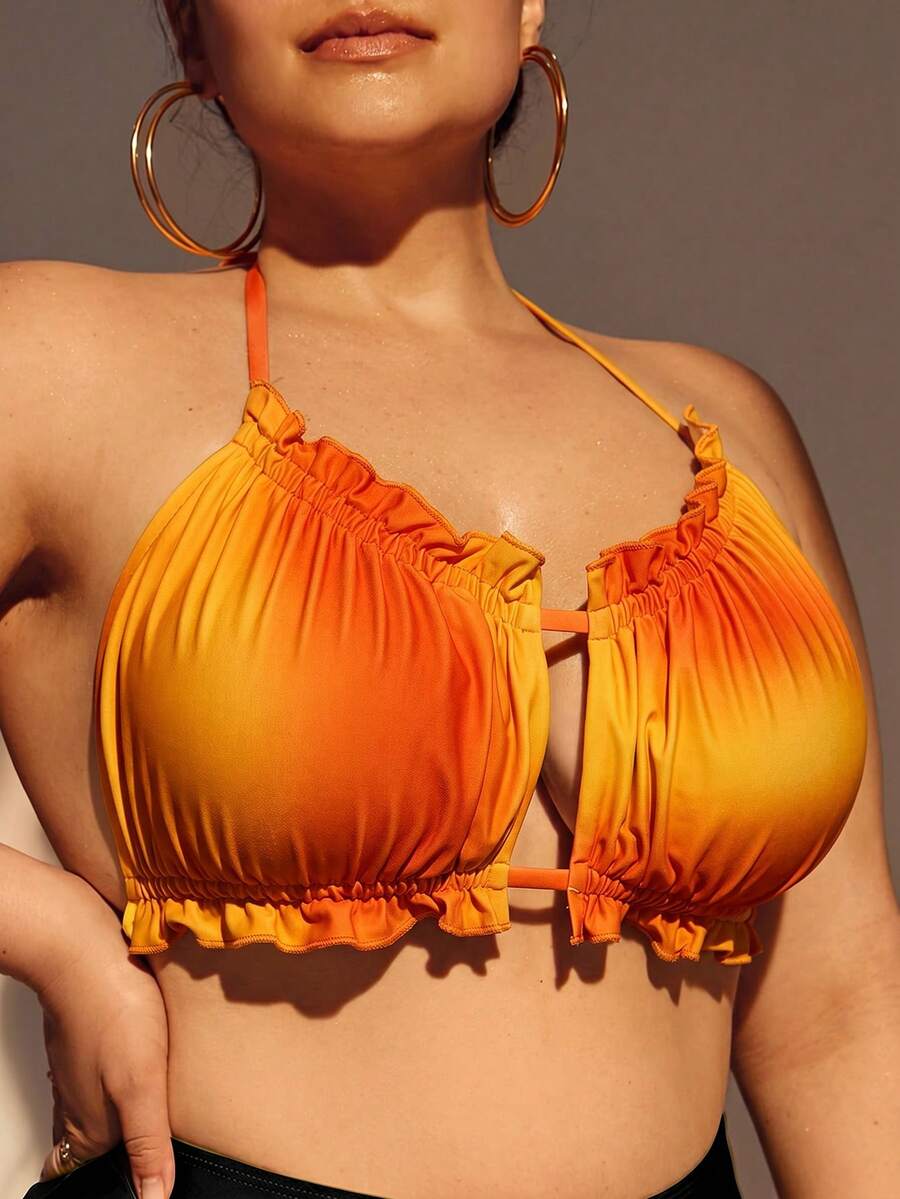 Letnji plus size bikini gornji deo za plažu sa volanima, izrezima, vezivanjem na leđima