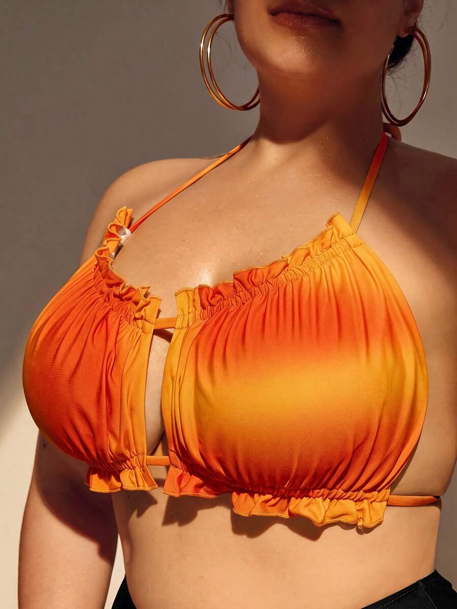 Letnji plus size bikini gornji deo za plažu sa volanima, izrezima, vezivanjem na leđima