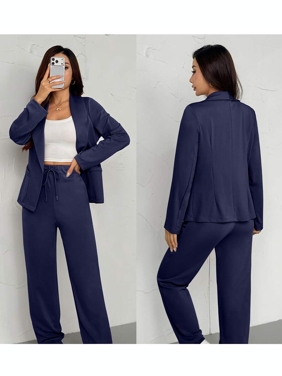 Ženski Tanak Blejzer i Elastične Pantalone Set Elegantno