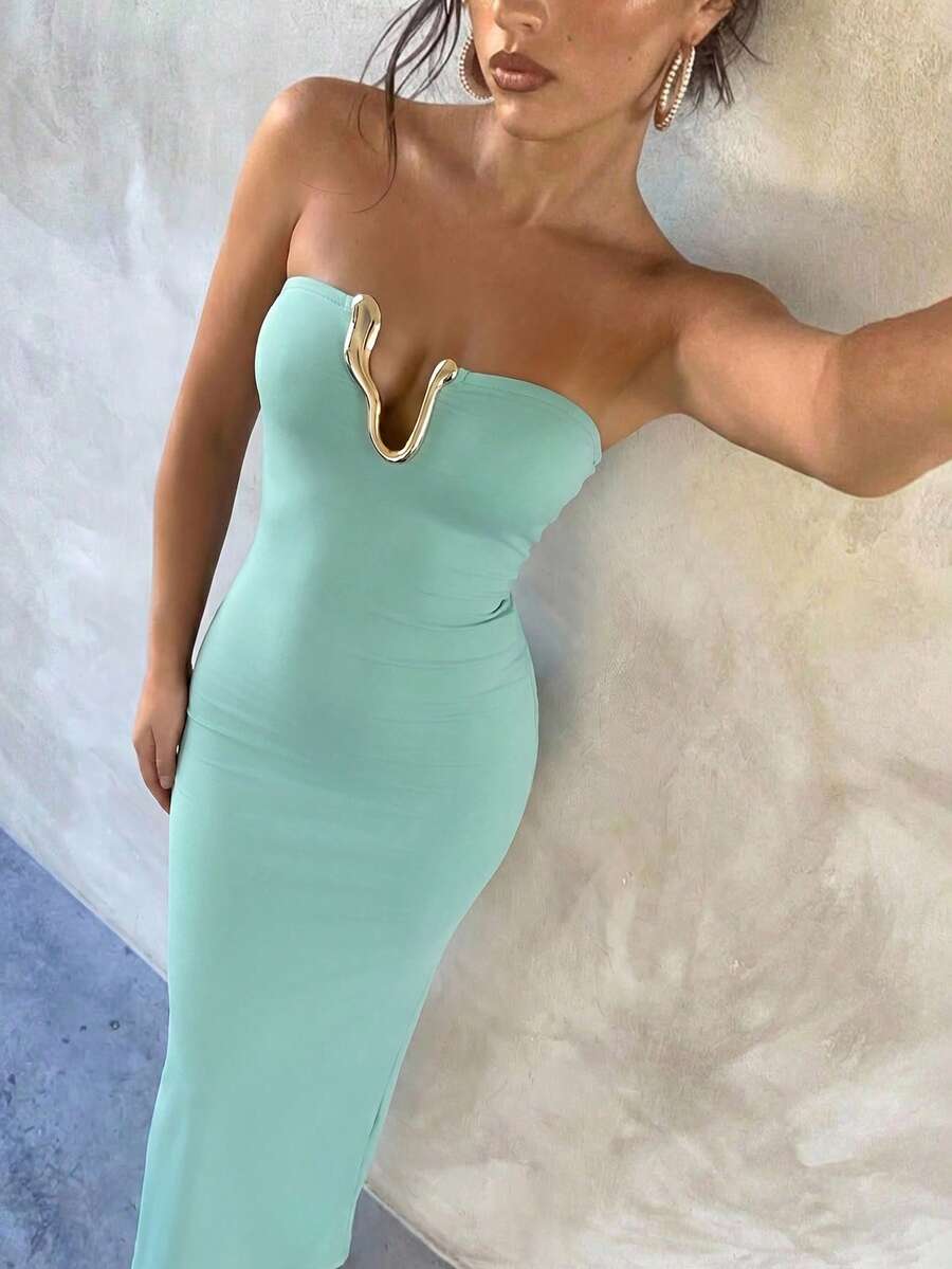 Ženska Elegantna Haljina sa Metalnim Dekorom