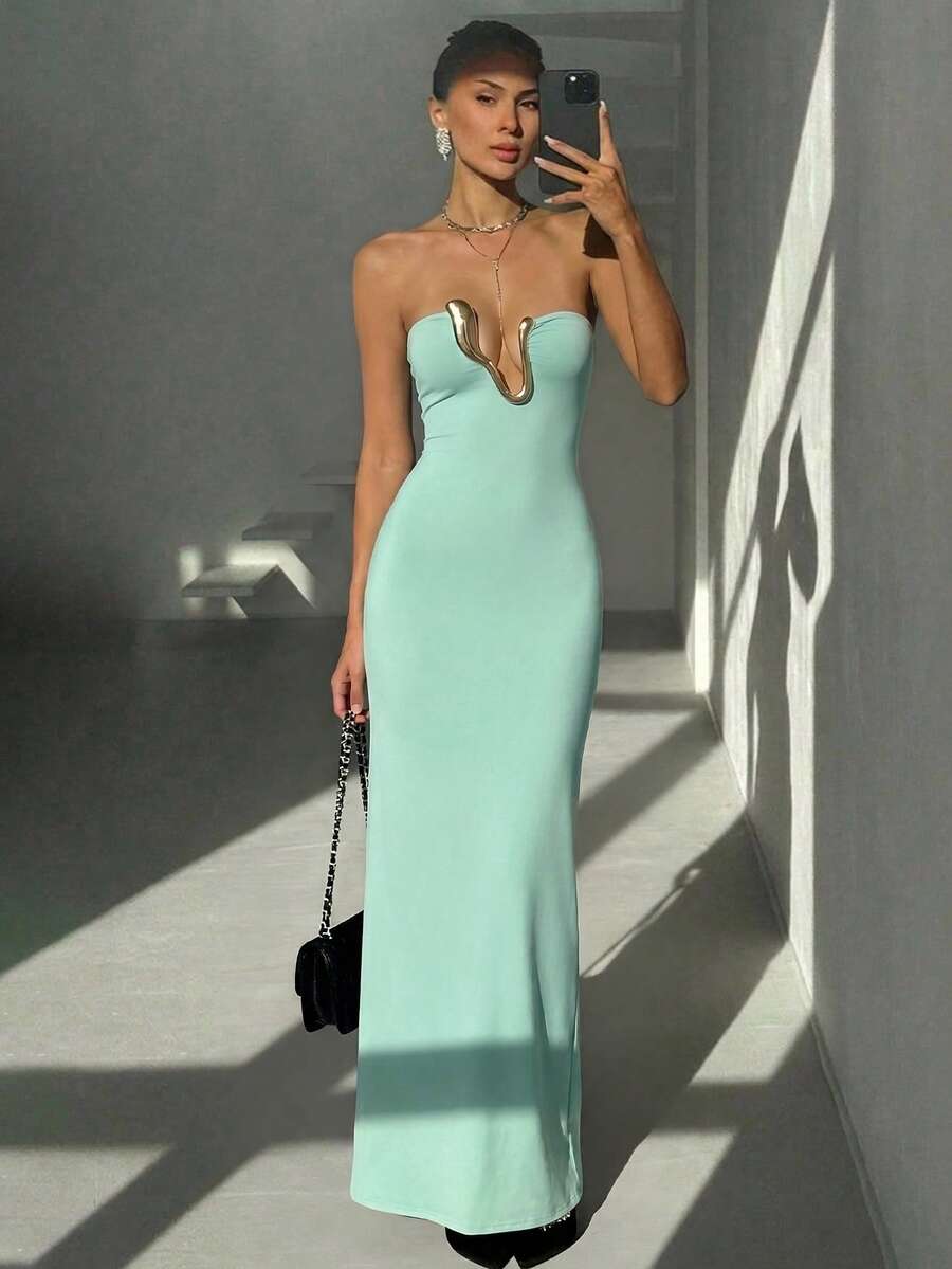 Ženska Elegantna Crno-Zlatna Letnja Chic Haljina