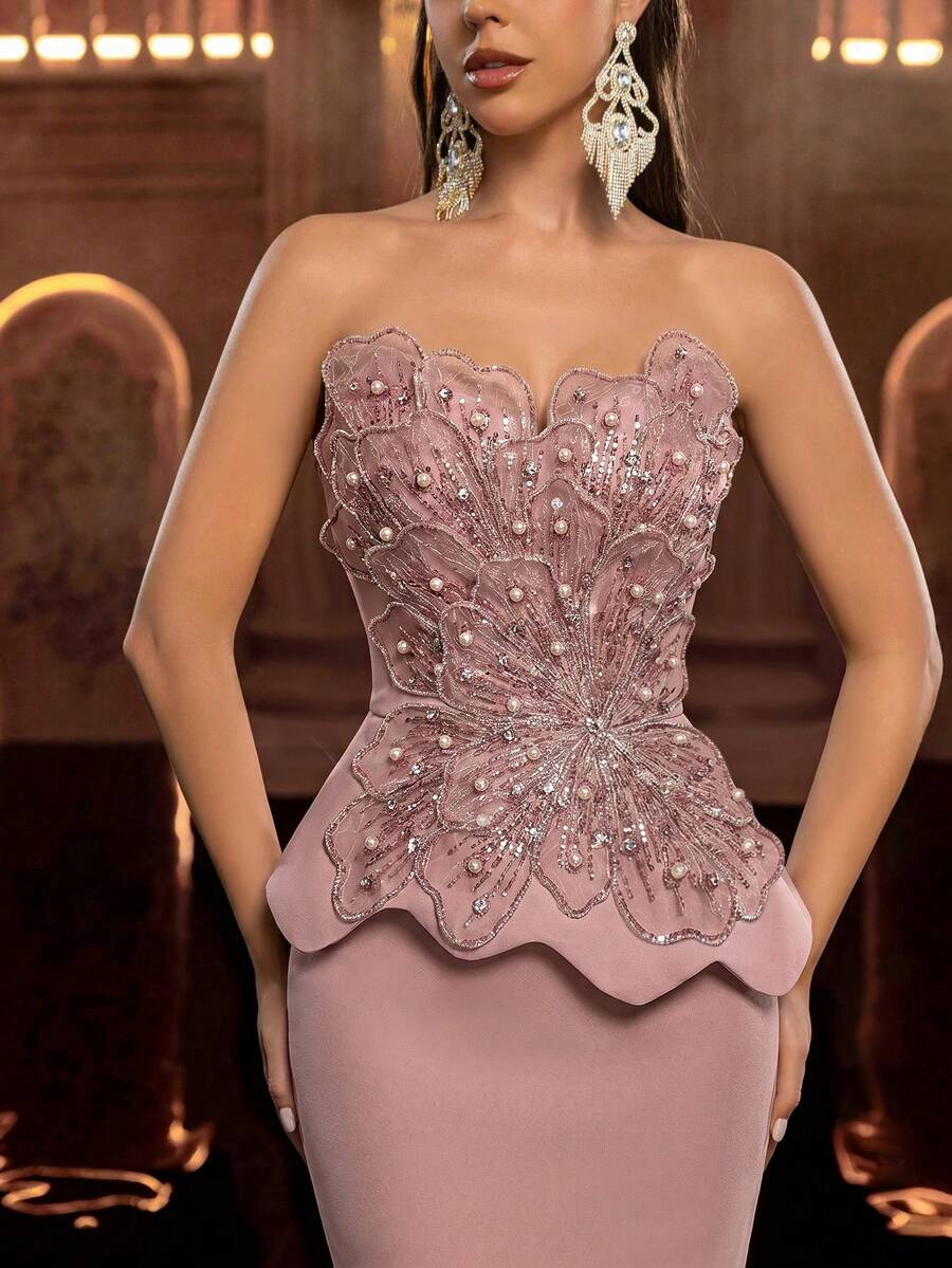 Elegantna luksuzna haljina od rastegljivog materijala sa perlicama