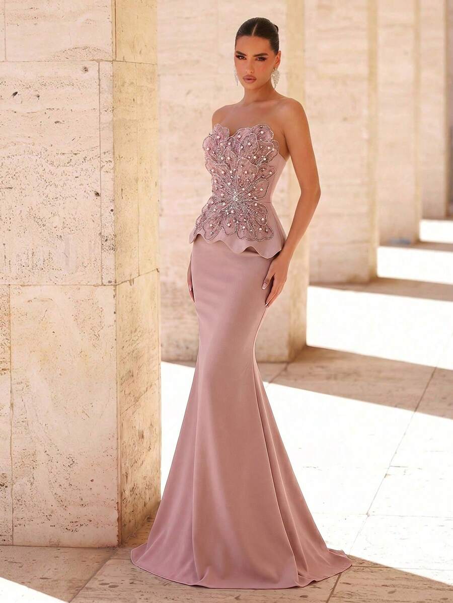 Elegantna luksuzna haljina od rastegljivog materijala sa perlicama