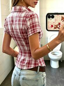 INAWLY Women's Polo Collar Short Sleeve Fitted Shirt
