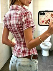 INAWLY Women's Polo Collar Short Sleeve Fitted Shirt