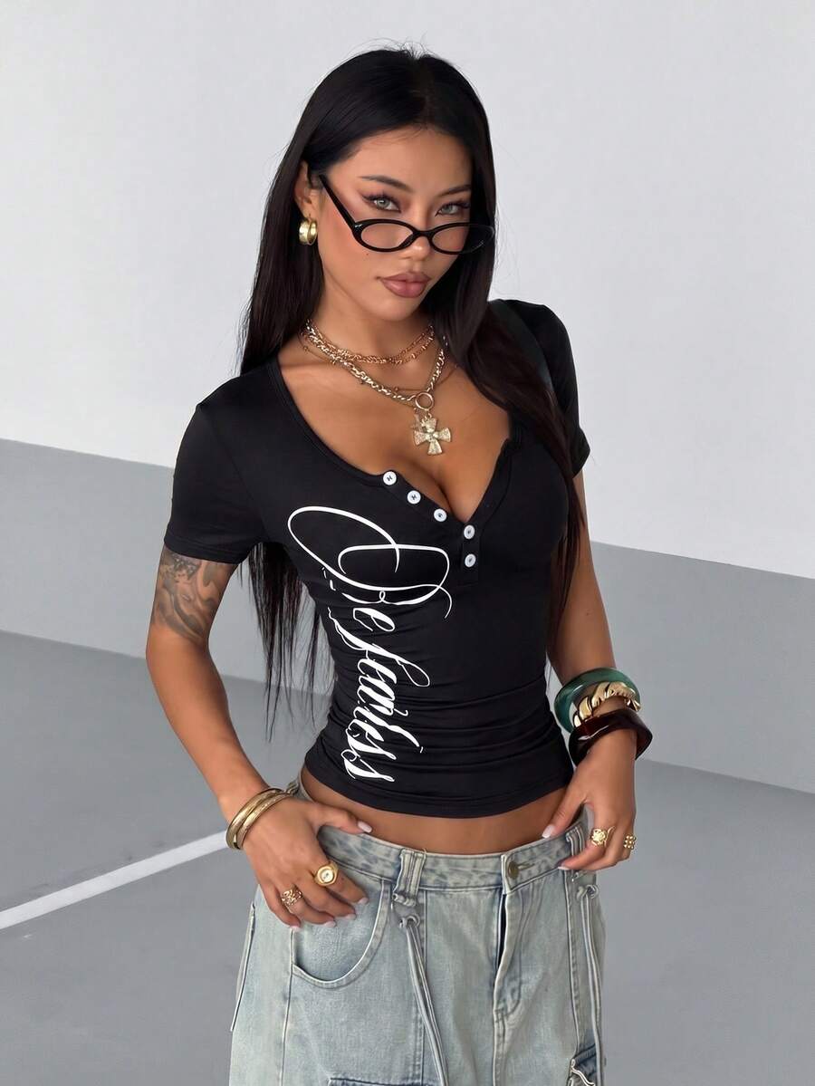 StreetHx Ženski Henley Crop Top