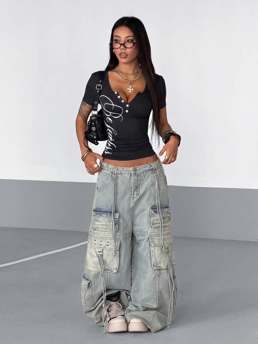 StreetHx Ženski Henley Crop Top