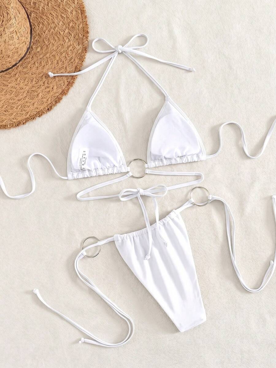 Jednobojni sjajni bikini sa dekoracijom