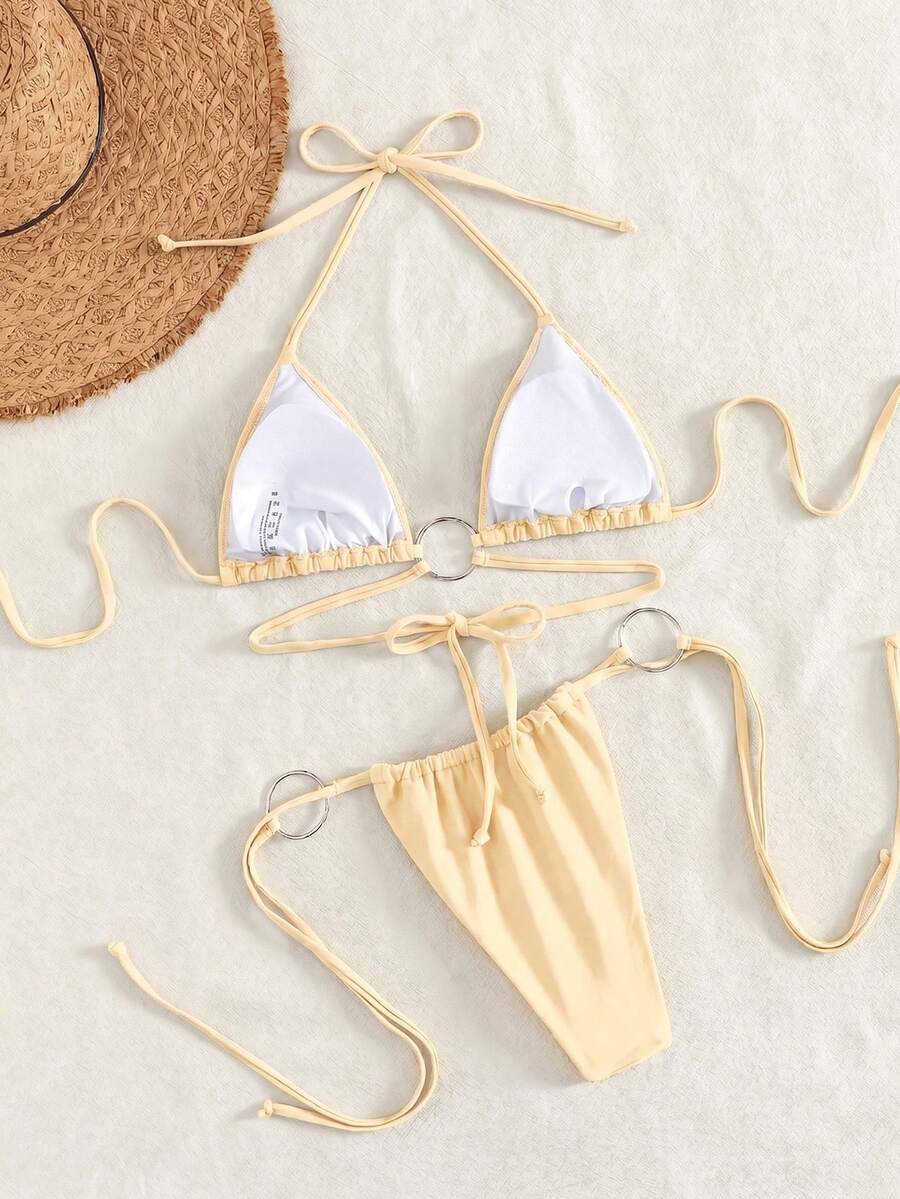 Jednobojni sjajni bikini sa dekoracijom