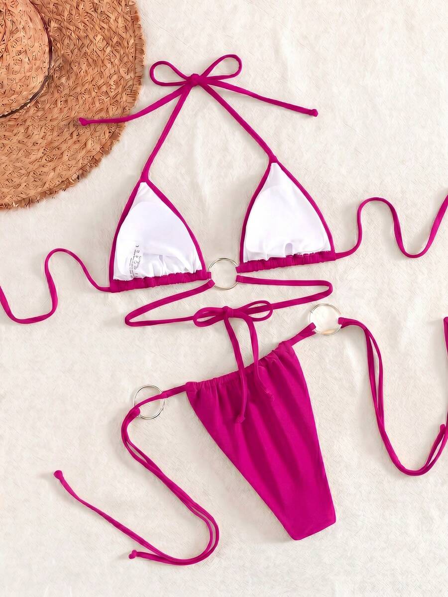 Jednobojni sjajni bikini sa dekoracijom