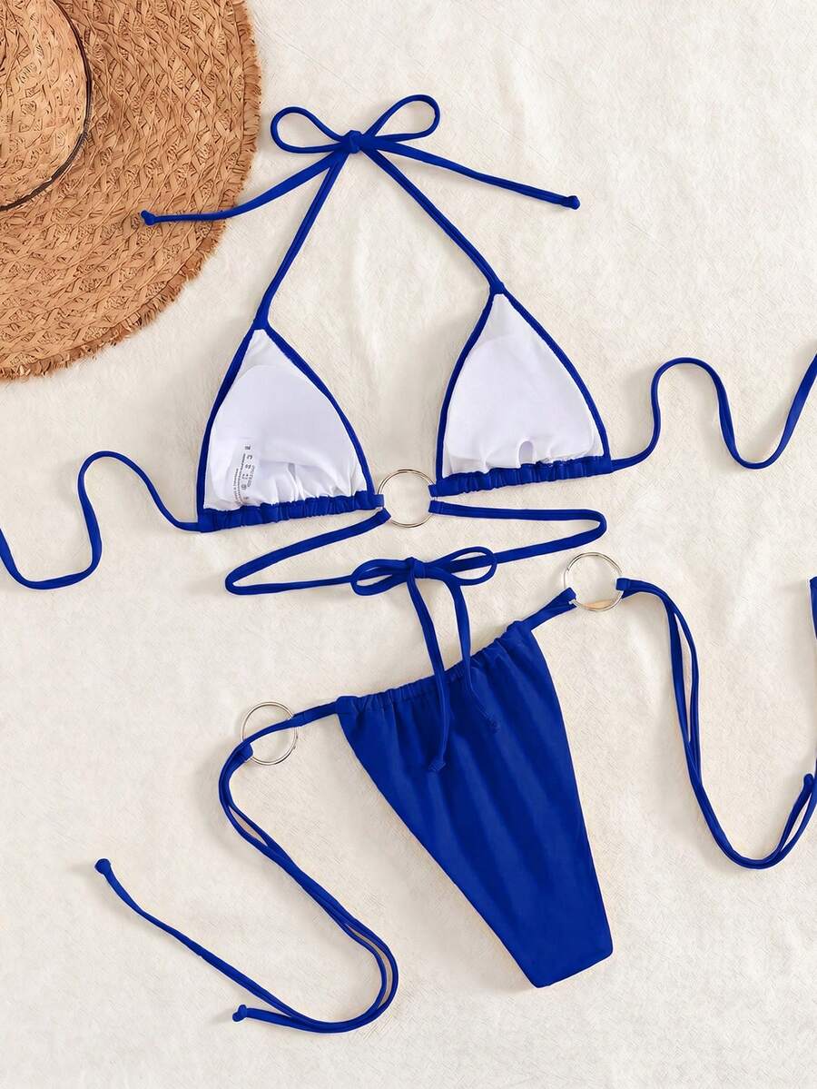 Jednobojni sjajni bikini sa dekoracijom