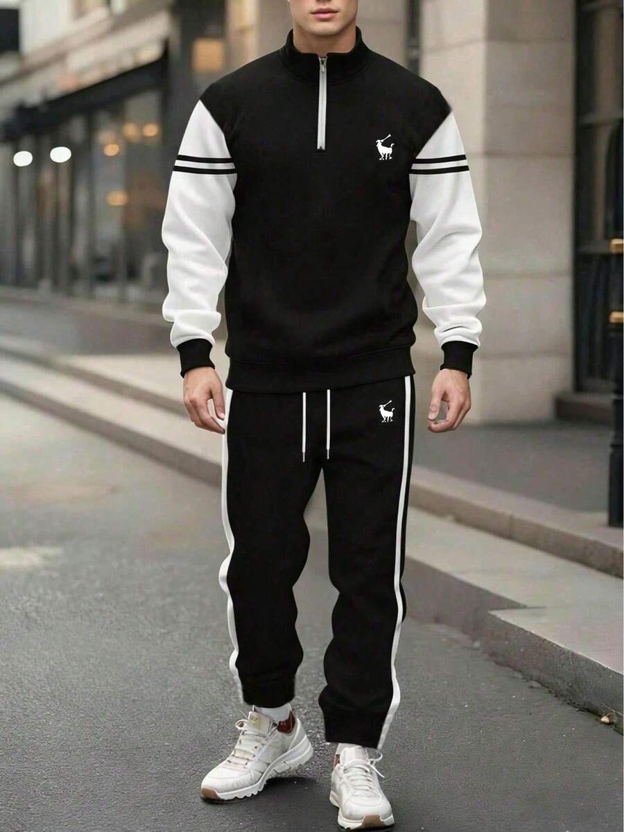 Muški set dukserica i pantalone sa colorblock printom, tanki za proleće/jesen