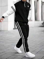 Muški set dukserica i pantalone sa colorblock printom, tanki za proleće/jesen