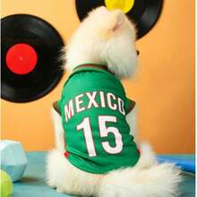 #15 Mexico National Team Style Pet Jersey, Different National Team Striped English Number Print Contrast Collar And Cuffs, Suitable For All Breeds Of Pets