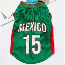#15 Mexico National Team Style Pet Jersey, Different National Team Striped English Number Print Contrast Collar And Cuffs, Suitable For All Breeds Of Pets