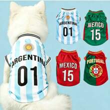 #15 Mexico National Team Style Pet Jersey, Different National Team Striped English Number Print Contrast Collar And Cuffs, Suitable For All Breeds Of Pets