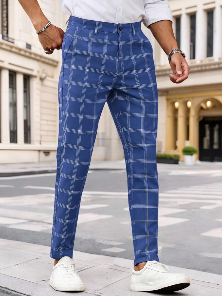 Muške karirane pravih nogavica ležerne pantalone za svakodnevno nošenje
