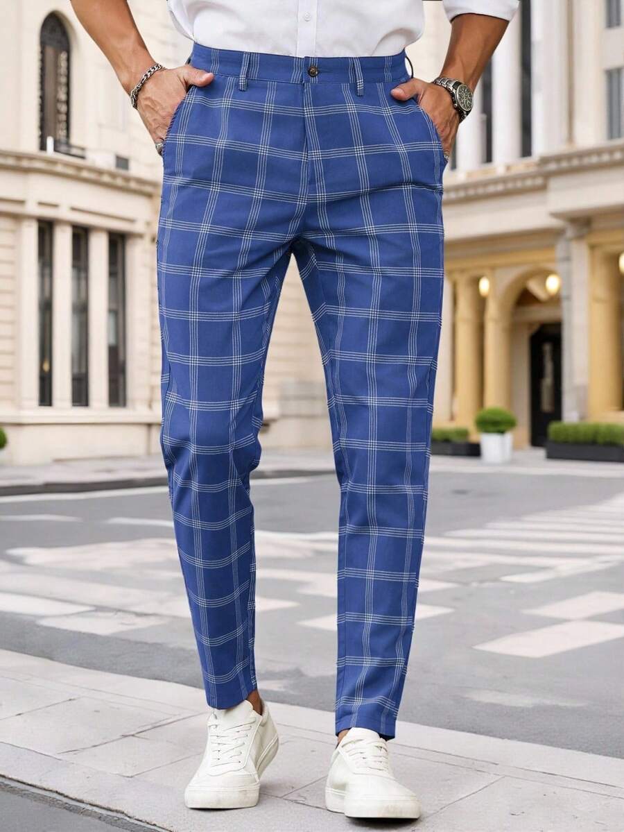 Muške karirane pravih nogavica ležerne pantalone za svakodnevno nošenje