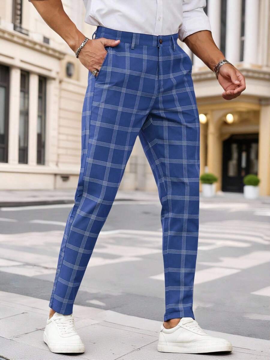 Muške karirane pravih nogavica ležerne pantalone za svakodnevno nošenje