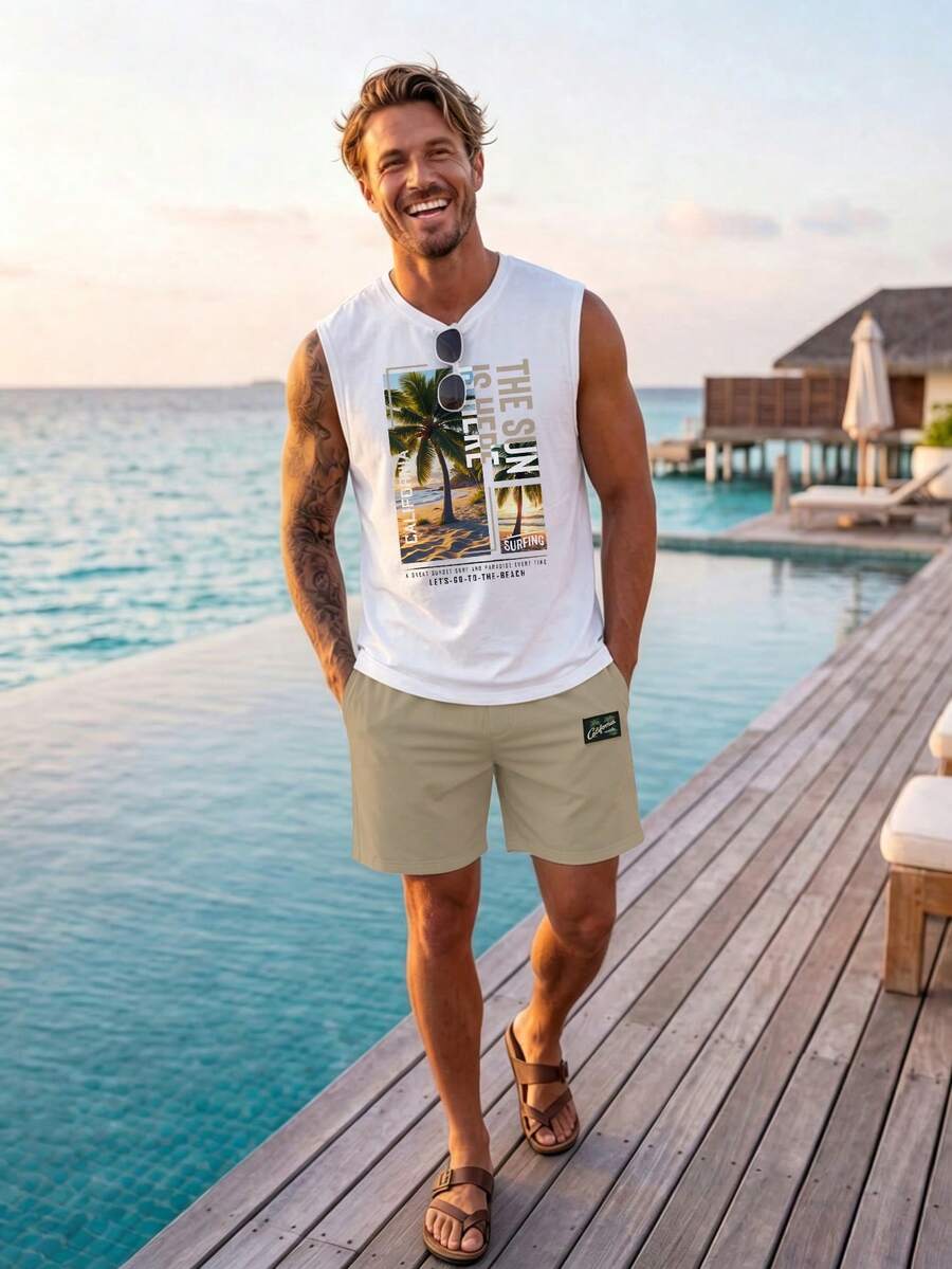 Muški set sa uskim majlicom  i šorts standardne veličine, letnji set za plažu