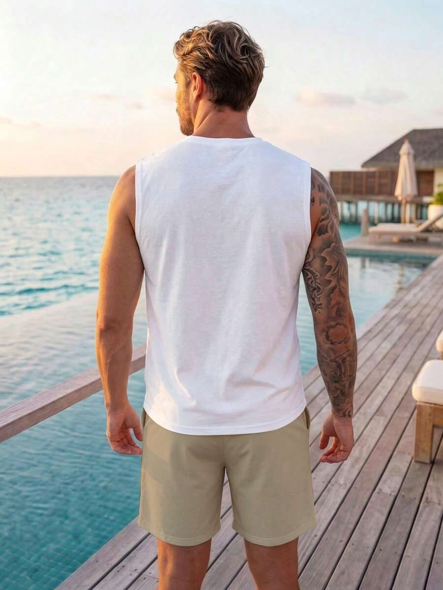 Muški set sa uskim majlicom  i šorts standardne veličine, letnji set za plažu